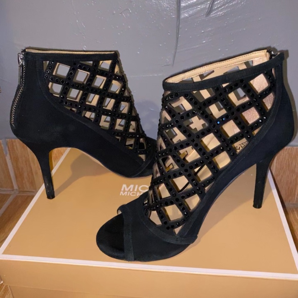 Black suede/ black rhinestones Michael Kors heels